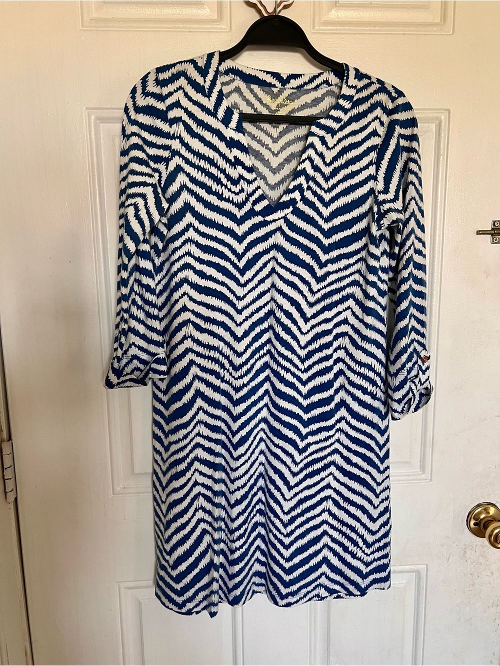 Lilly Pulitzer | Blue and White Chevron V-Neck Dress